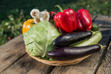 Fresh vegetables on wooden table.  Market vegetable, garden.Diet concept. Healthy organic vegetarian food. 