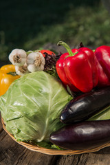 Fresh vegetables on wooden table.  Market vegetable, garden.Diet concept. Healthy organic vegetarian food. 