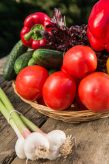 Fresh vegetables on wooden table.  Market vegetable, garden.Diet concept. Healthy organic vegetarian food. 