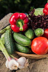 Fresh vegetables on wooden table.  Market vegetable, garden.Diet concept. Healthy organic vegetarian food. 