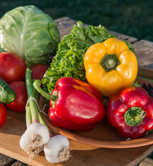 Fresh vegetables on wooden table.  Market vegetable, garden.Diet concept. Healthy organic vegetarian food. 