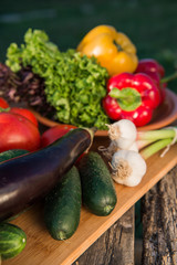 Fresh vegetables on wooden table.  Market vegetable, garden.Diet concept. Healthy organic vegetarian food. 
