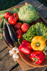 Fresh vegetables on wooden table.  Market vegetable, garden.Diet concept. Healthy organic vegetarian food. 