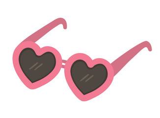 Vector sunglasses isolated on white background. Pink summer sun shielding glasses clipart element. Heart shaped spectacles. Cute flat accessory illustration for kids. Vacation beach object..