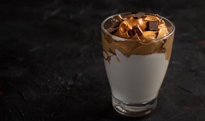 cup of creamy coffee with chocolate chips