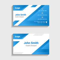 Modern Blue Colour Business Card Design and Double Sided Premium Vector Template. 
