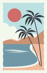 sea scape flat scene with palms