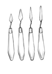 a set of pencil hand-drawn artist's instruments. set of mastithins