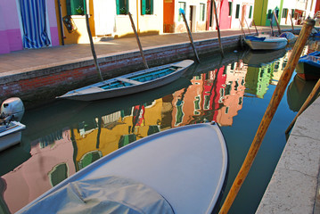 Fototapeta na wymiar Reflections in the water of Murano isle in Italy