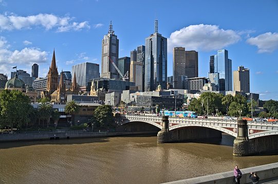 The Skyline Of Melbourne And Princes Bridge