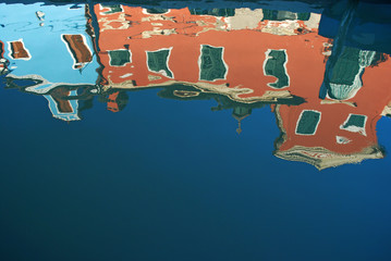 Reflections in the water of Murano isle in Italy
