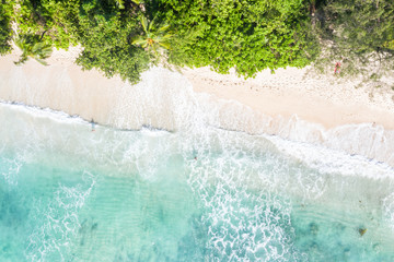 Seychelles Takamaka beach Mahe island copyspace nature vacation drone view aerial photo