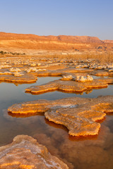 Sunrise at Dead Sea Israel desert landscape salt portrait format morning water nature