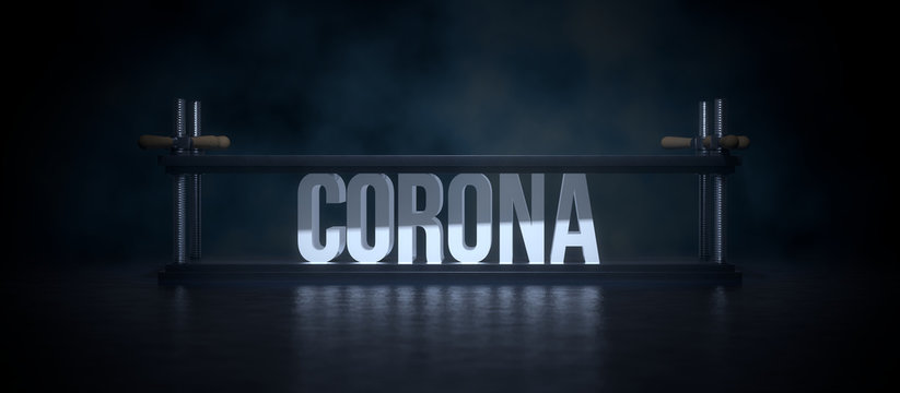 Corona wird in Schraubzwinge zerdr&uuml;ckt, Soziale Themen, Druck steigt - sinkt
