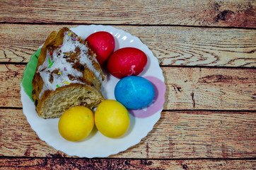 Easter bread and eggs on a plate