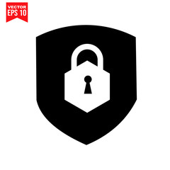 Security shield ob pad lock, key shield Icon symbol Flat vector illustration for graphic and 