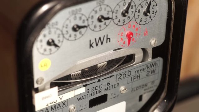 Close-up of a domestic electric meter and dial turning. Concept for energy, price increase, meter reading, Iran war, tariffs and inflation.