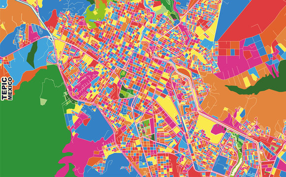 Tepic, Nayarit, Mexico, colorful vector map
