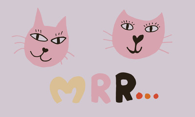 Hand drawn calligraphy lettering cat meow cute word. vector illustration