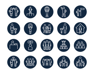 icon set of pictogram men and women, line block style