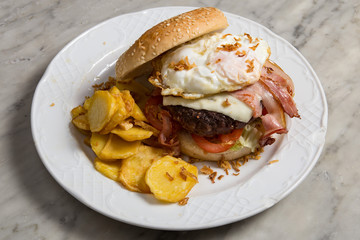 Tasty fresh burger with egg