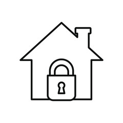 stay home concept, house and padlock icon, line style