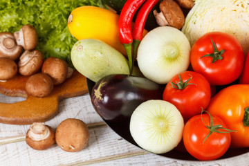 Set of fresh seasonal vegetables close-up.