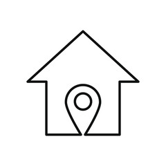 stay home concept, house with location pin icon, line style