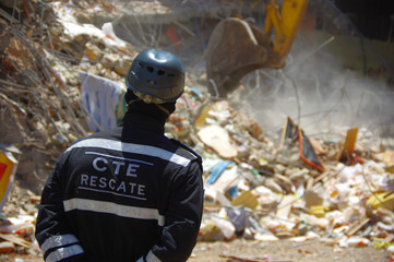 Portoviejo, Ecuador - April, 18, 2016: Rescue team making recovery efforts after 7.8 earthquake
