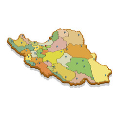 Isometric 3D map of the Iran with regions. Isolated political country map in perspective with administrative divisions and pointer marks. Detailed map of Iran. Concept for infographic.Vector EPS 10.