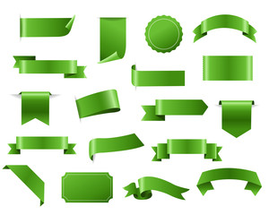 Green Ribbon And Tags Isolated White Background