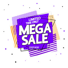 Mega Sale, promotion banner design template, discount tag, vector illustration