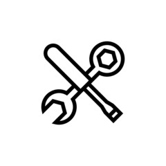 Wrench and screwdriver icon, Tools pictogram, Repair, Service symbol in black flat design on white background