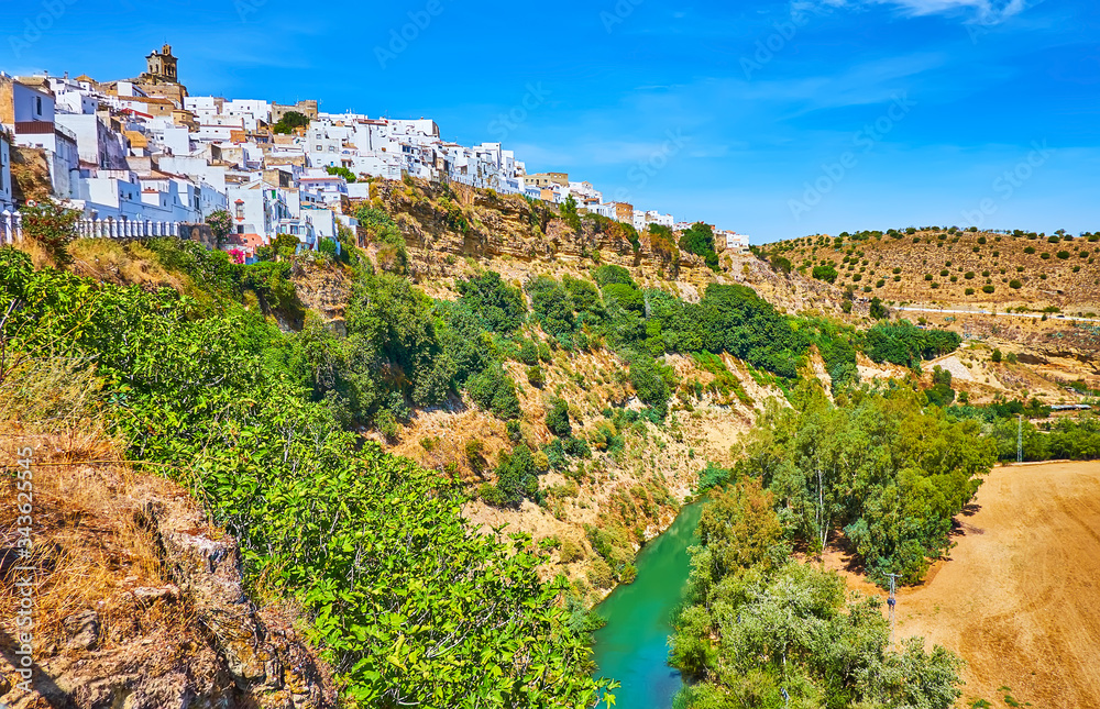 Poster The white town on Guadalete river, Arcos, Spain