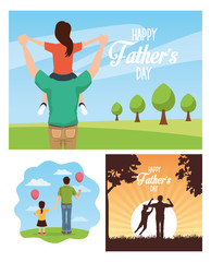 fathers day card with daddies and kids characters