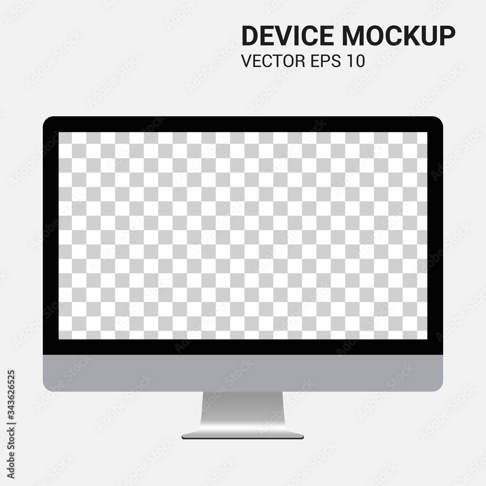 Wall mural realistic aio computer mockup template isolated on white background. pc vector illustration.