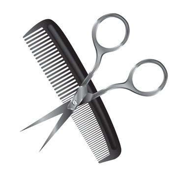 Hairdresser comb and scissors in color