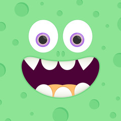 Obraz premium Smiley face, funny monster poster, Halloween banner design template, vector illustration