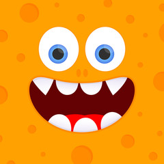 Smiley face, funny monster poster, Halloween banner design template, vector illustration