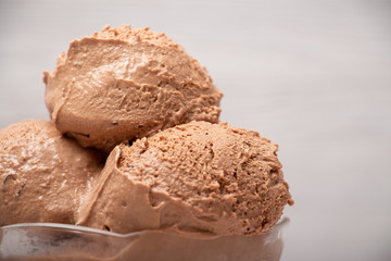 Chocolate ice cream ball in a glass