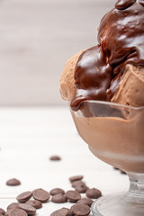 Chocolate ice cream ball in a glass