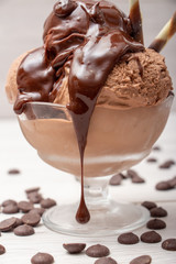 Chocolate ice cream ball in a glass