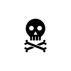 Skull bones icon template, Skull with bones symbol vector sign in black flat shape design isolated on white background
