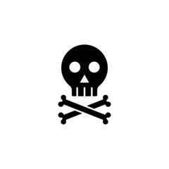 Skull bones icon template, Skull with bones symbol vector sign in black flat shape design isolated on white background