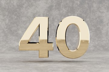 Fototapeta na wymiar Gold 3d number 40. Glossy golden number on concrete background. 3d rendered digit.