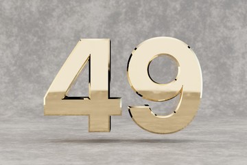 Fototapeta na wymiar Gold 3d number 49. Glossy golden number on concrete background. 3d rendered digit.