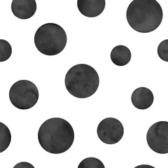 Papier Peint photo Lavable Polka dot Modèle sans couture aquarelle noir à pois. Abstrait aquarelle avec des cercles de couleur sur blanc