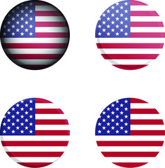 Round Country Flag in different styles disc badge vector illustration United States of America