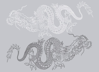 Black and white asian dragons.