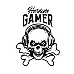 Video games related t-shirt design. Hardcore gamer text. Vector vintage illustration. © chelovector